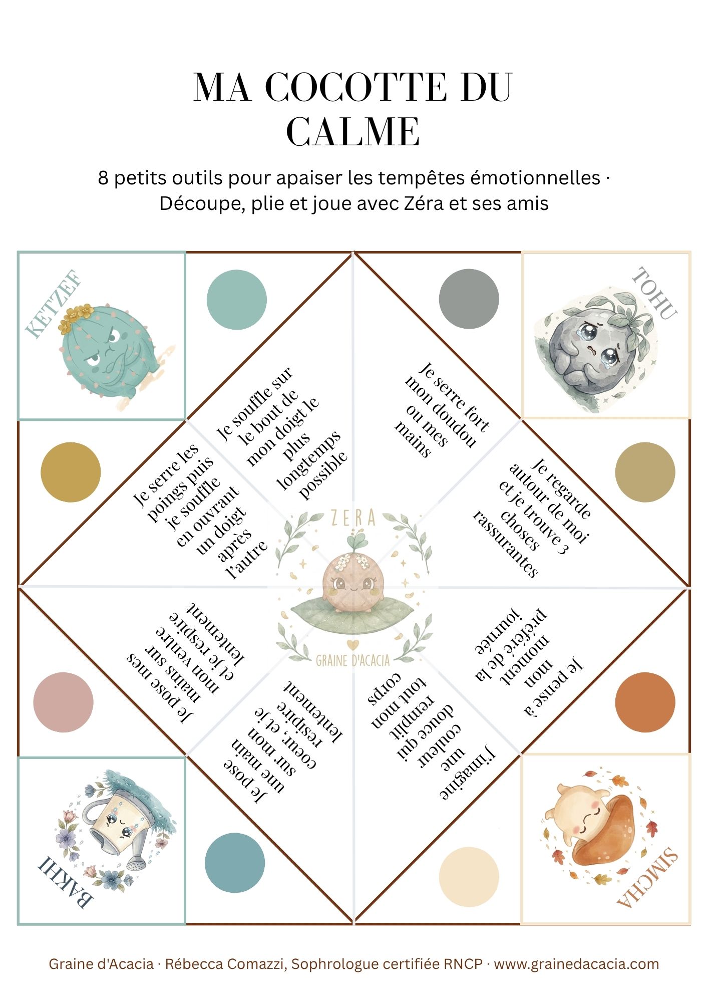 Cocotte gratuite gestion colère, des émotions _ 8 petits outils pour apaiser les tempêtes émotionnelles · Découpe, plie et joue avec Zéra et ses amis